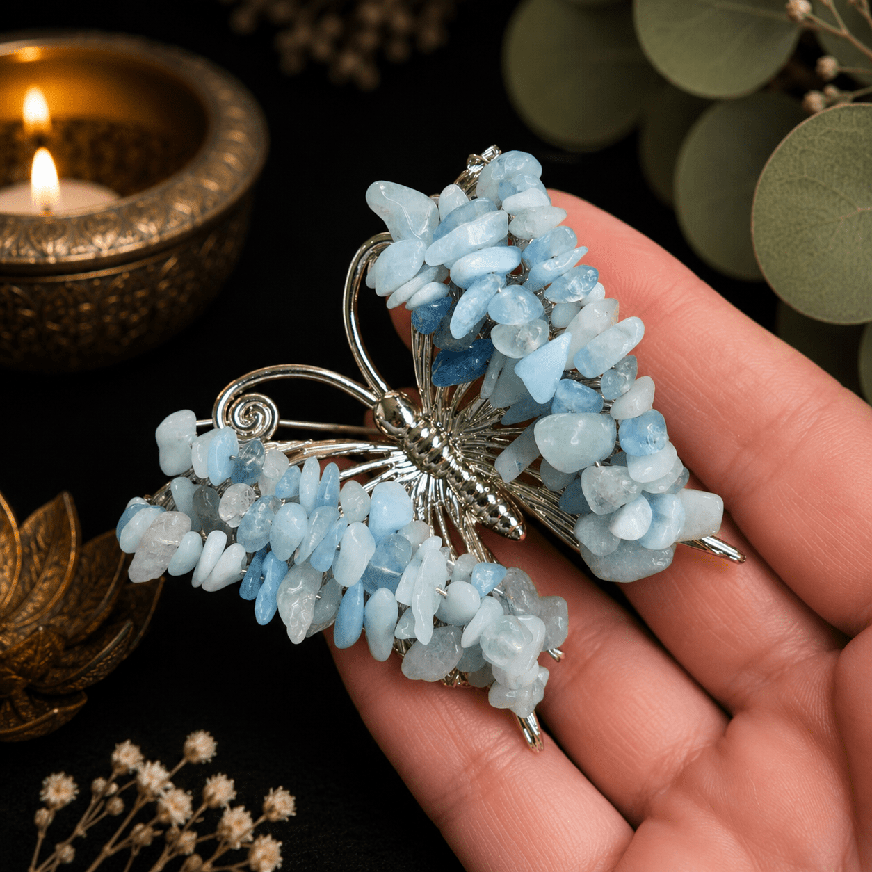 Aquamarine Gemstone Butterfly