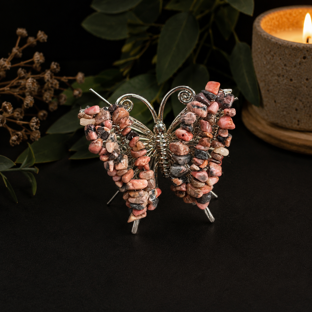 Gemstone Butterfly - Black Line Rhodonite