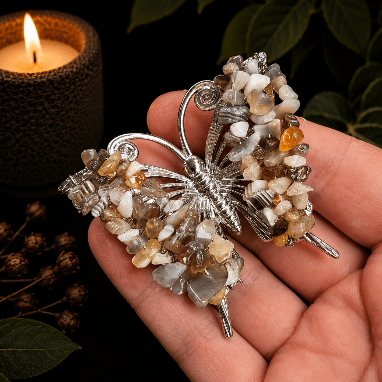 Banded Agate Gemstone Butterfly