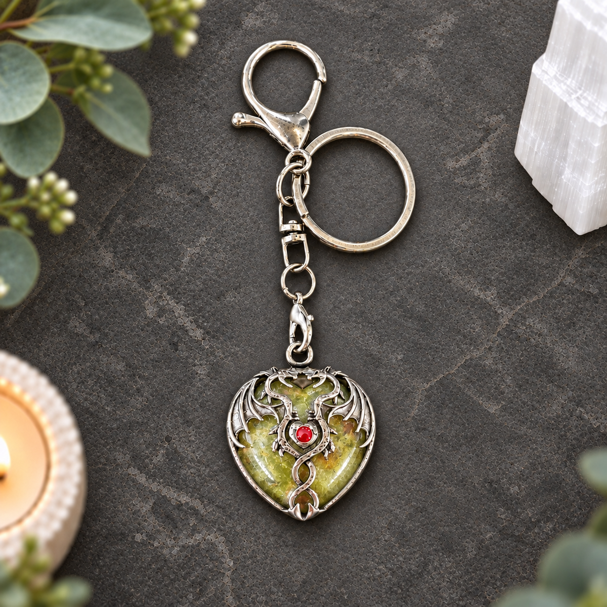 Unakite Dragon Heart Keyring