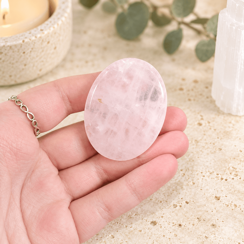 Rose Quartz Oval Shape Worry Stone (Thumb Stone)