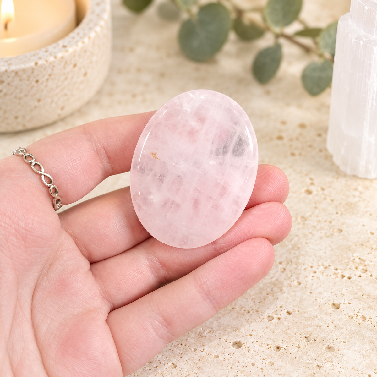 Rose Quartz Oval Shape Worry Stone (Thumb Stone)