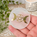6cm Gold Triple Moon Selenite Plate with Stand