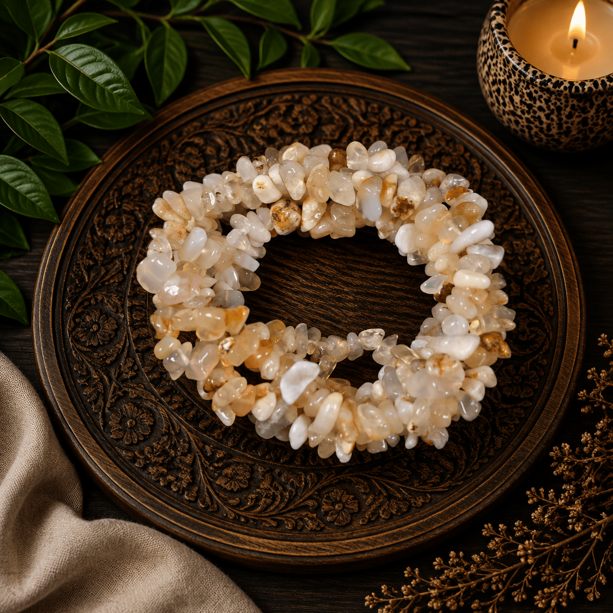 Flower Agate Gemstone Chip Bracelet