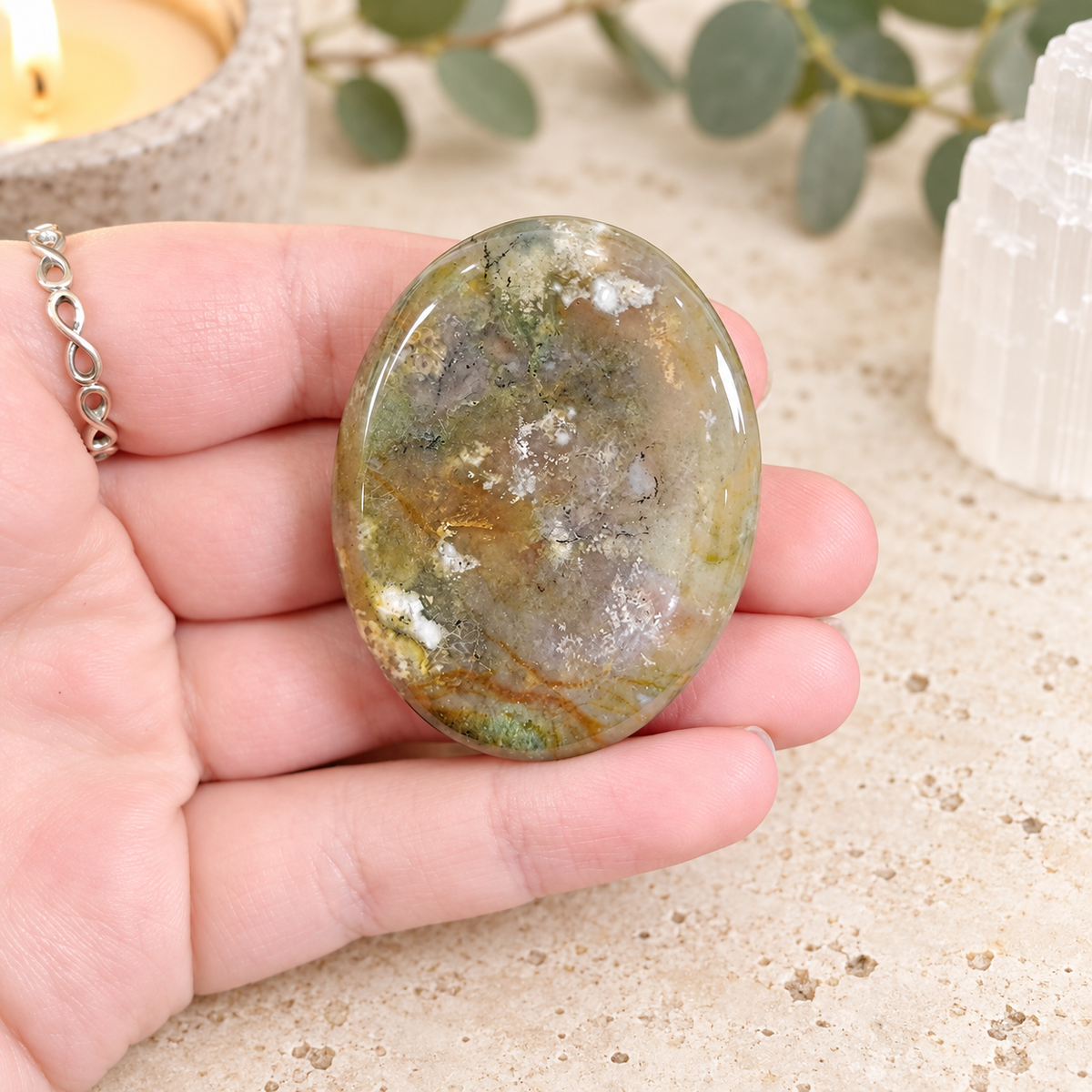 Ocean Jasper Oval Shape Worry Stone (Thumb Stone)