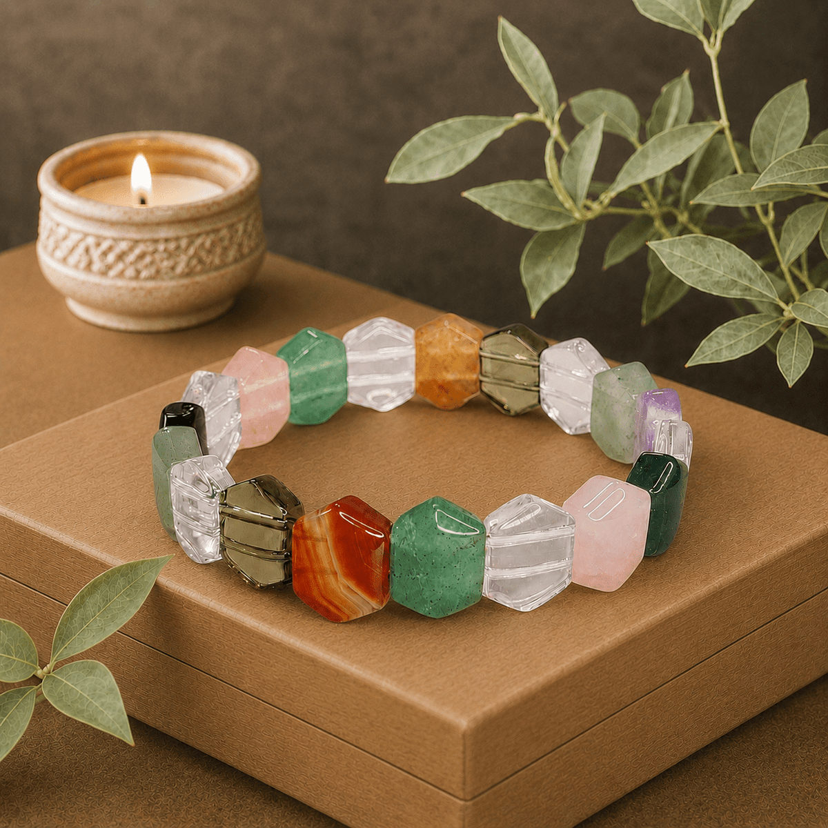 Mixed Hexagon Cut Gemstone Bracelet