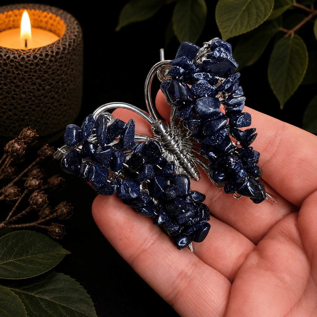 Blue Goldstone Gemstone Butterfly