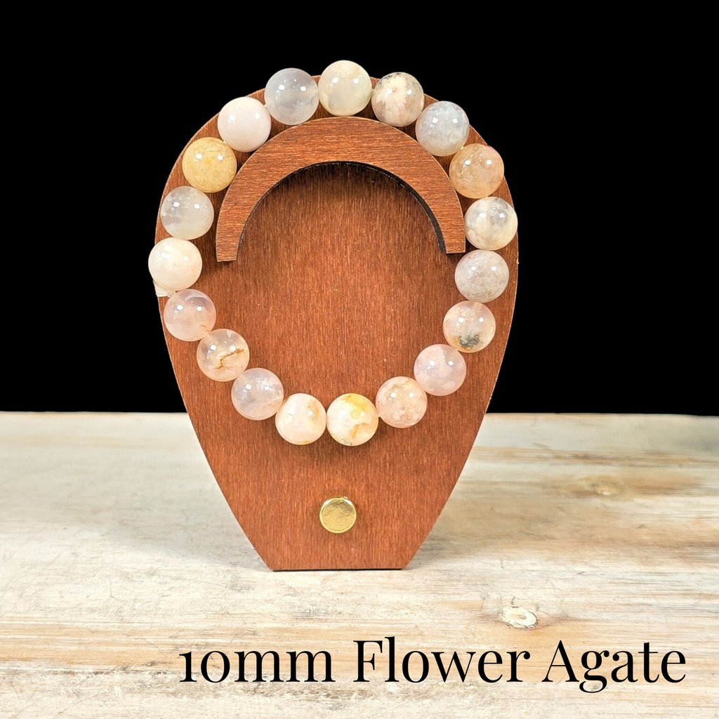 10mm Flower Agate Gemstone Bracelet