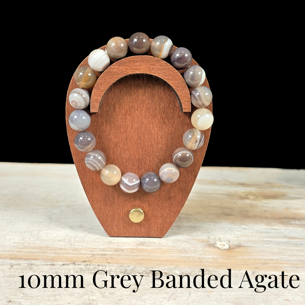10mm Grey Banded Agate Gemstone Bracelet