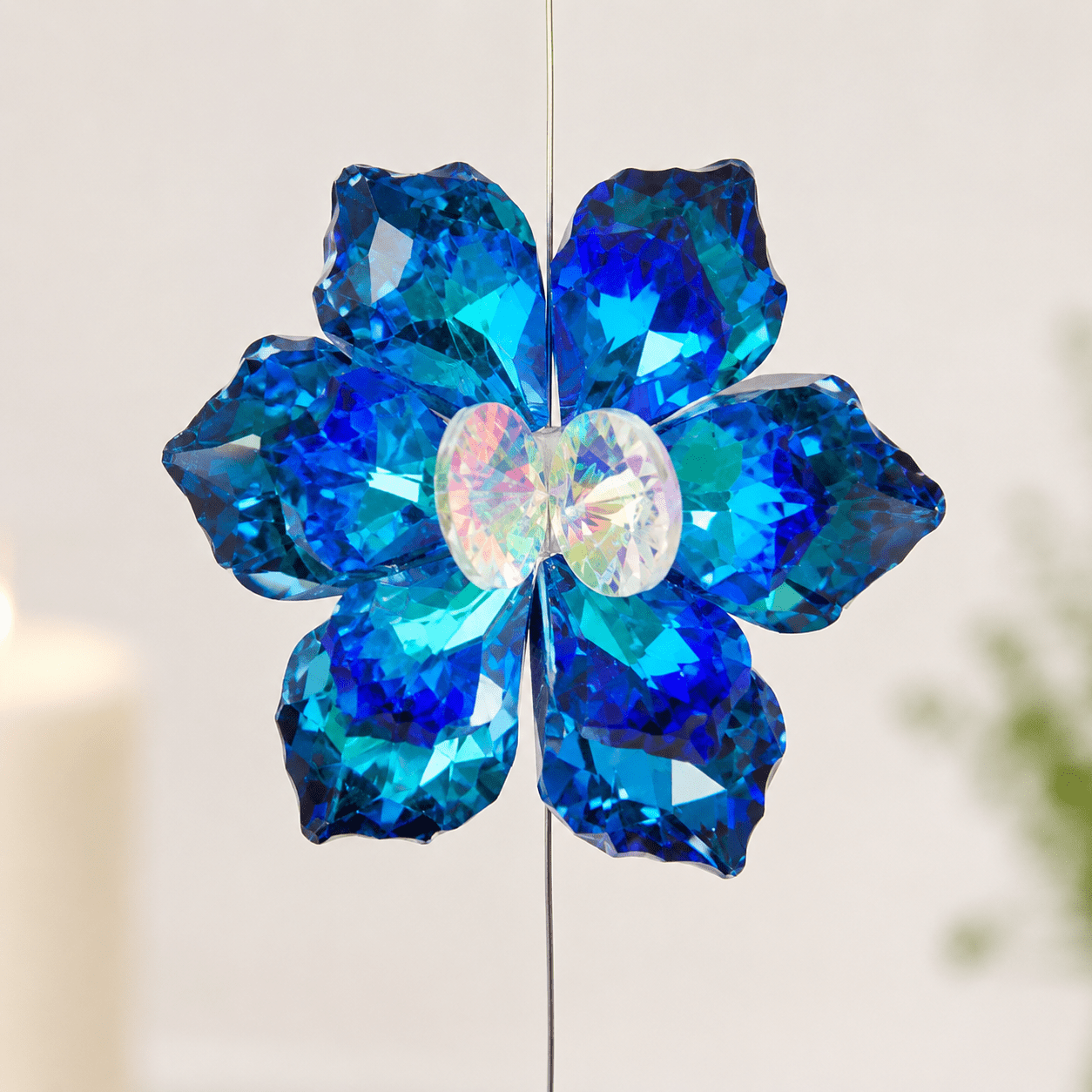 27cm AB Blue Glass Flower Suncatcher
