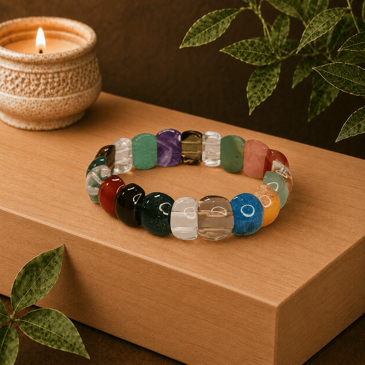 Mixed Domed Finish Gemstone Bracelet