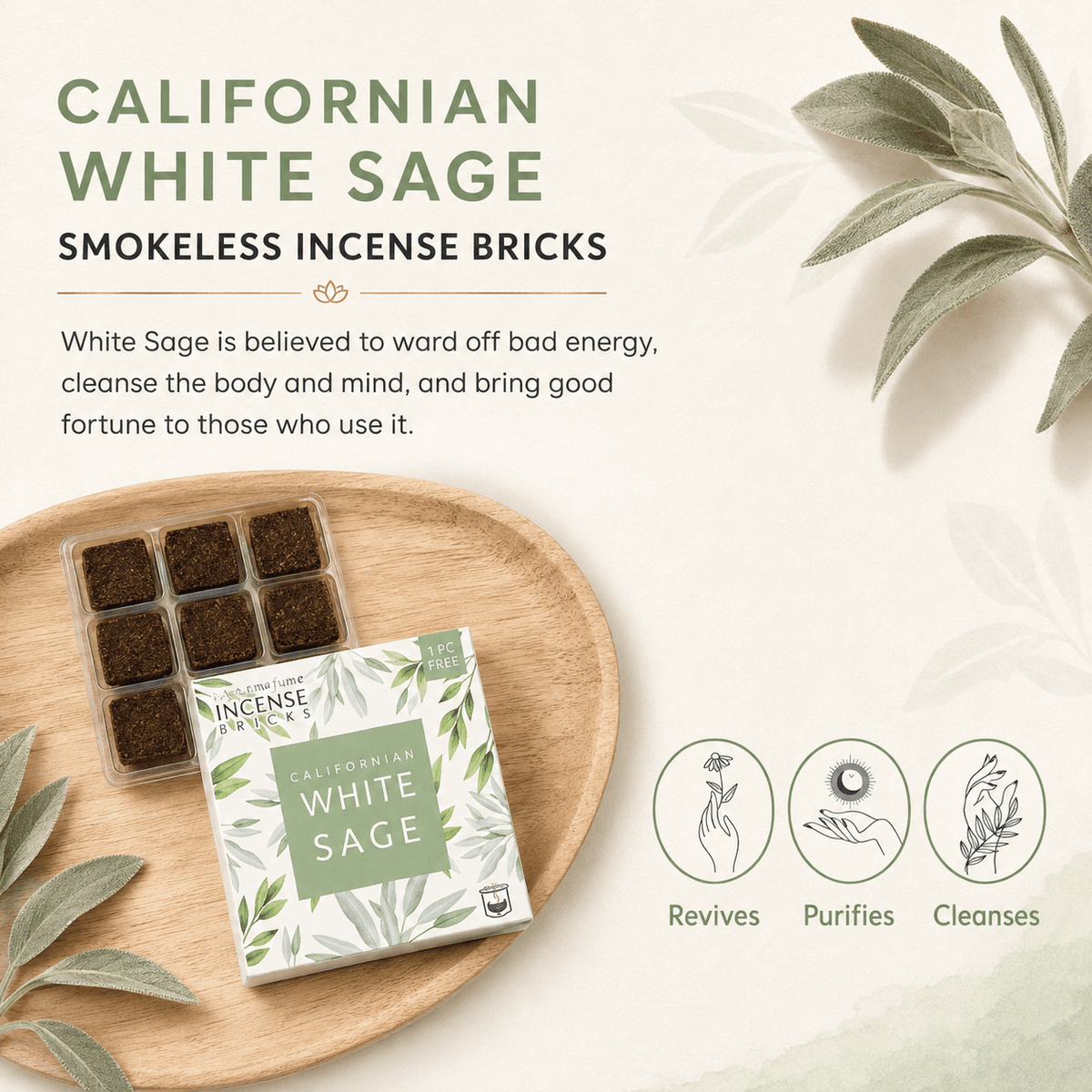 California White Sage Incense Bricks Refill Pack