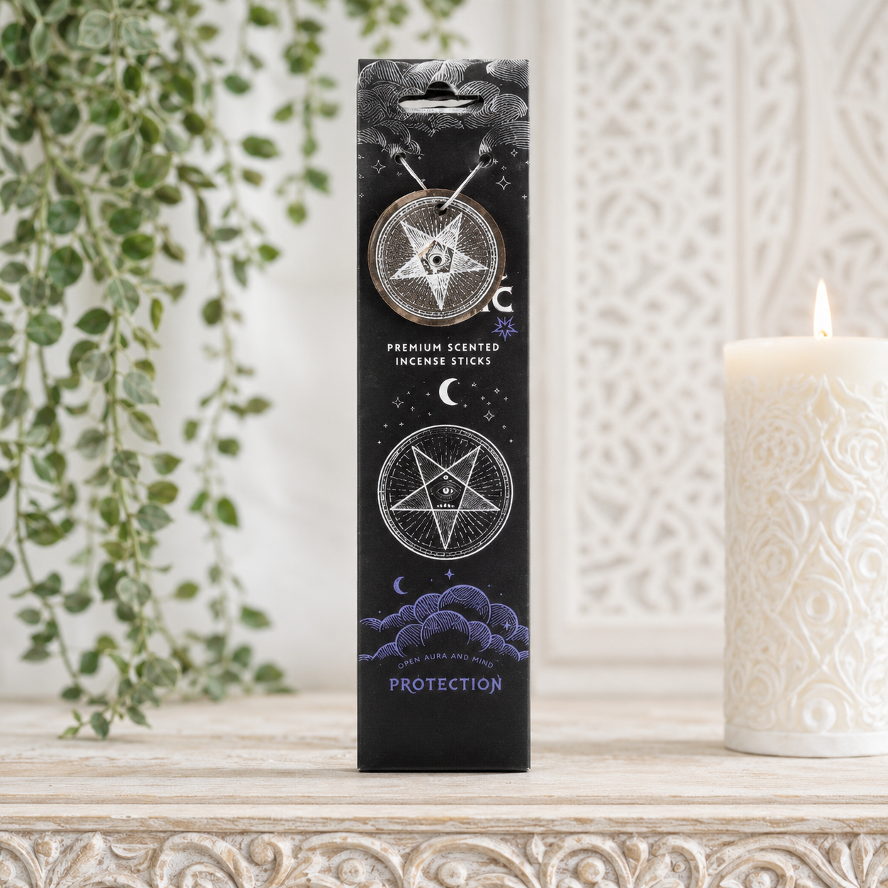 Black Magic Protection 40 Incense Sticks with Round Holder (Black Opium & Myrrh)