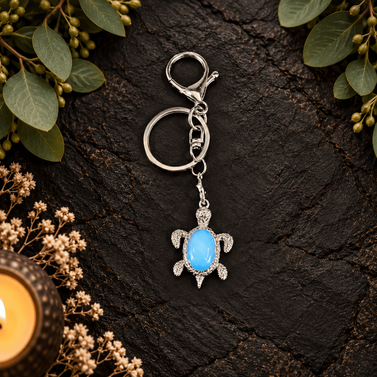 Opalite Turtle Gemstone Keyring