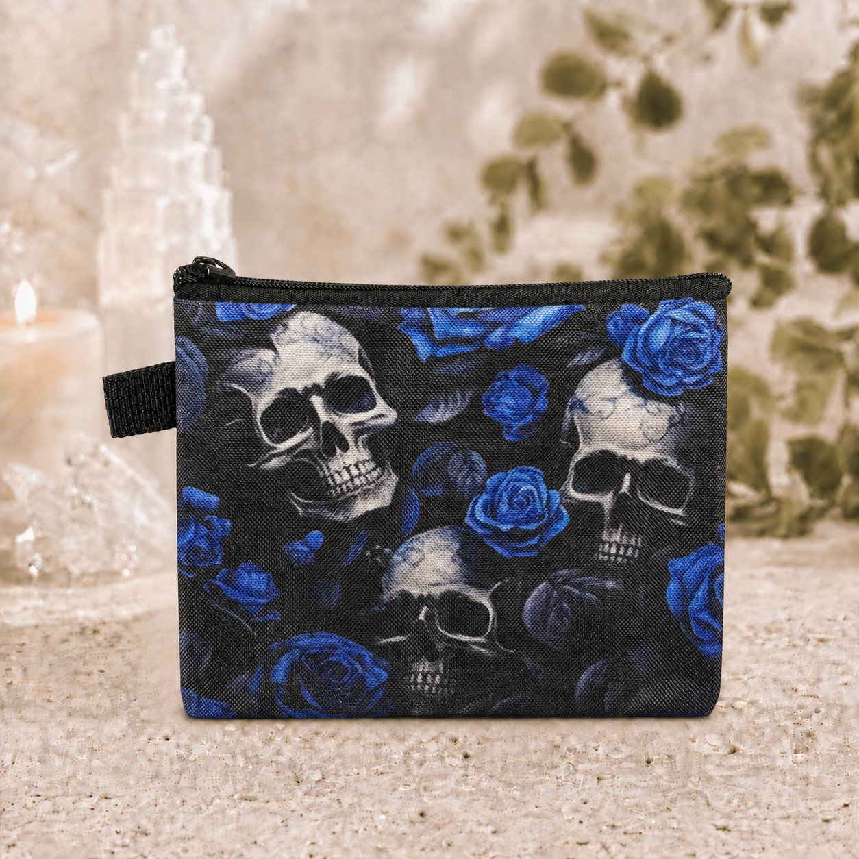 Blue Flowers & Skulls Coin Purse