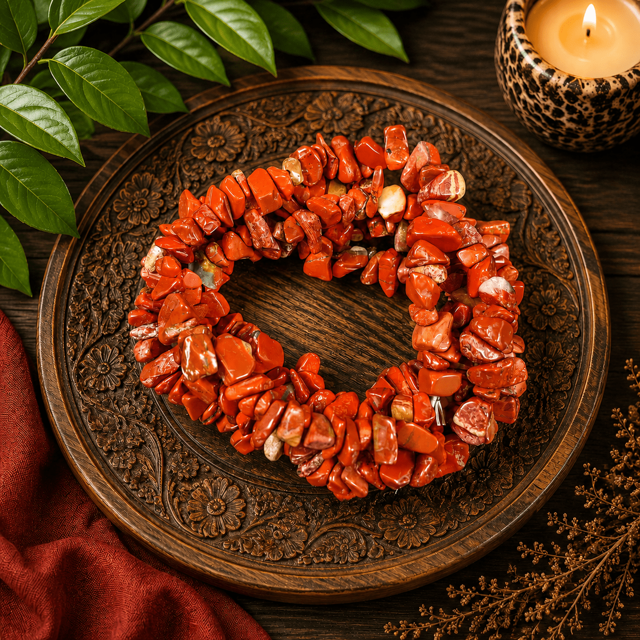 Red Jasper Gemstone Chip Bracelet