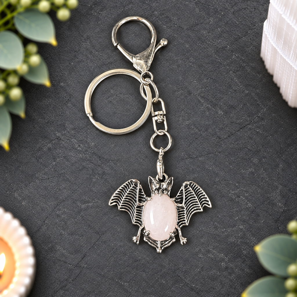Rose Quartz Bat Keyring