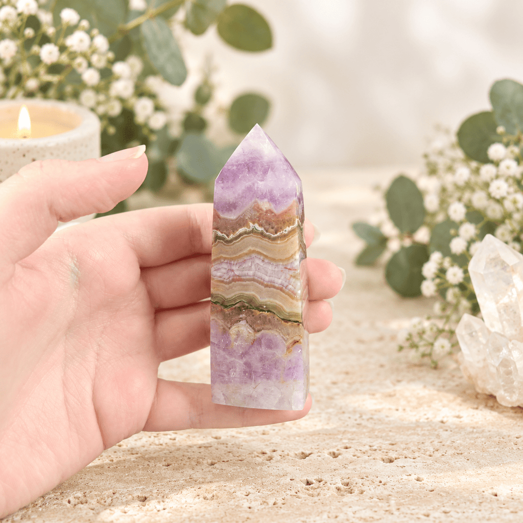 120g Amethyst & Mexican Agate Tower