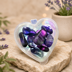 Fluorite Pebbles in Heart Container