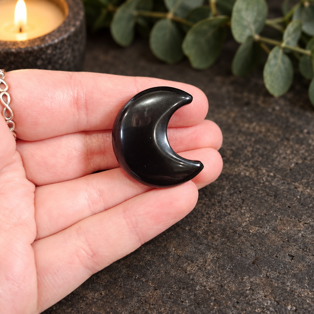 3cm Black Obsidian Gemstone Moon