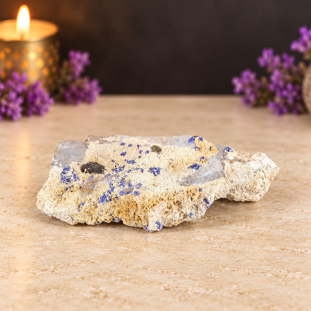 Azurite in Limestone Specimen