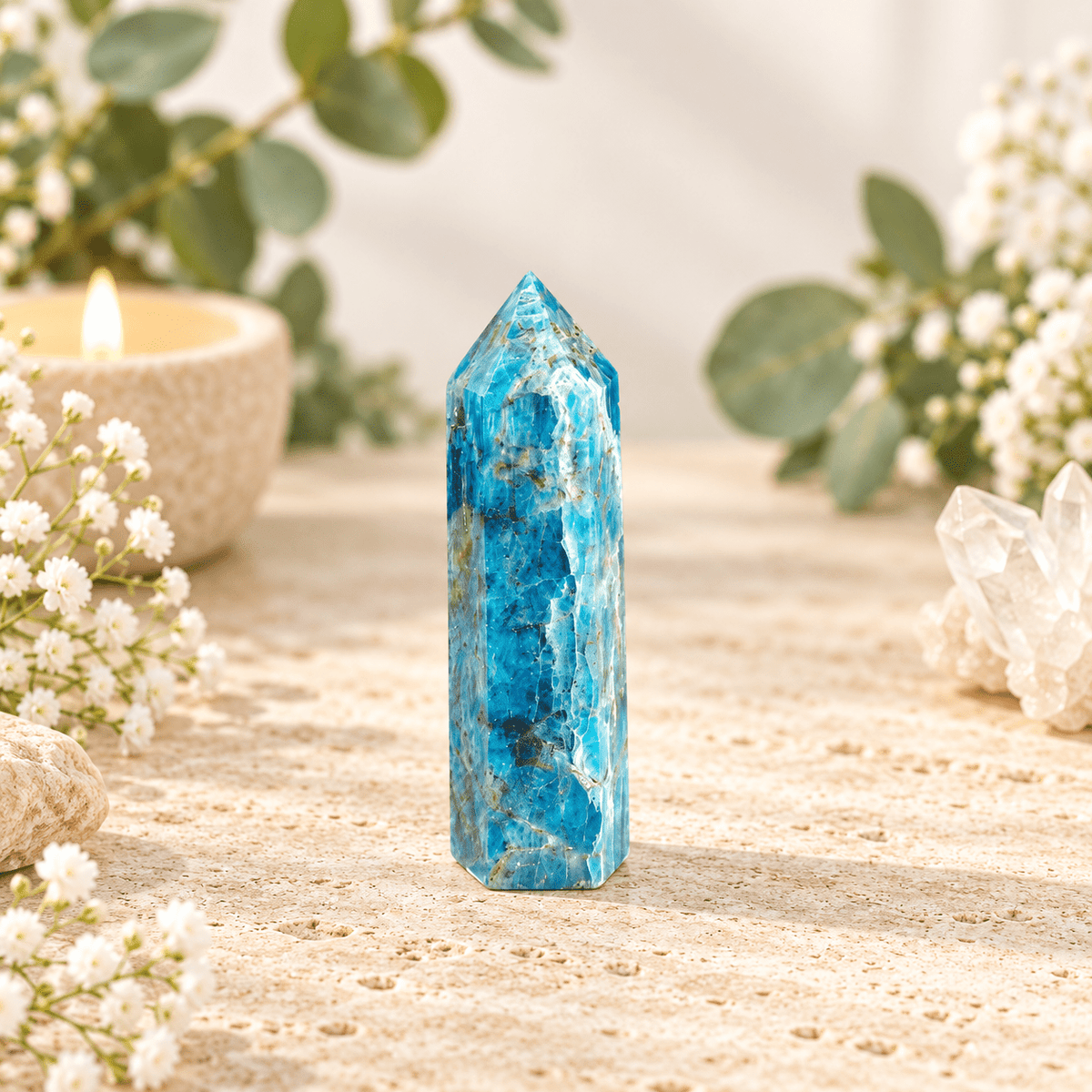 70g Blue Apatite Tower