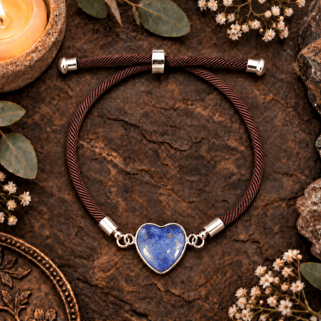 Adjustable Lapis Lazuli Heart Bracelet / Silver