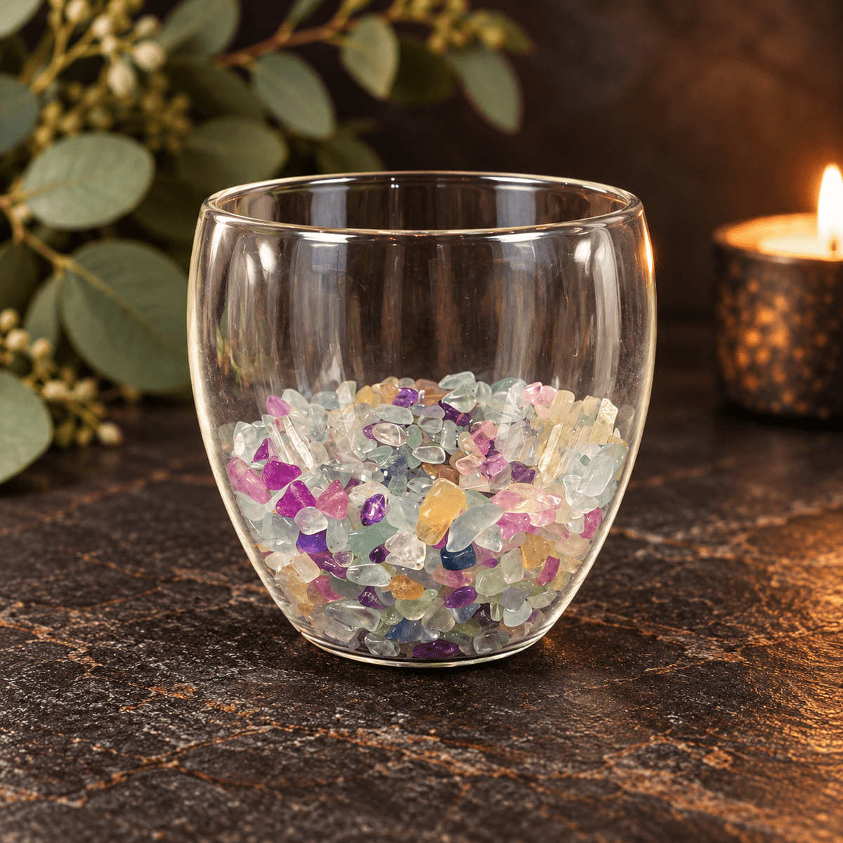 Rainbow Fluorite 250ml Chip Double Wall Glass