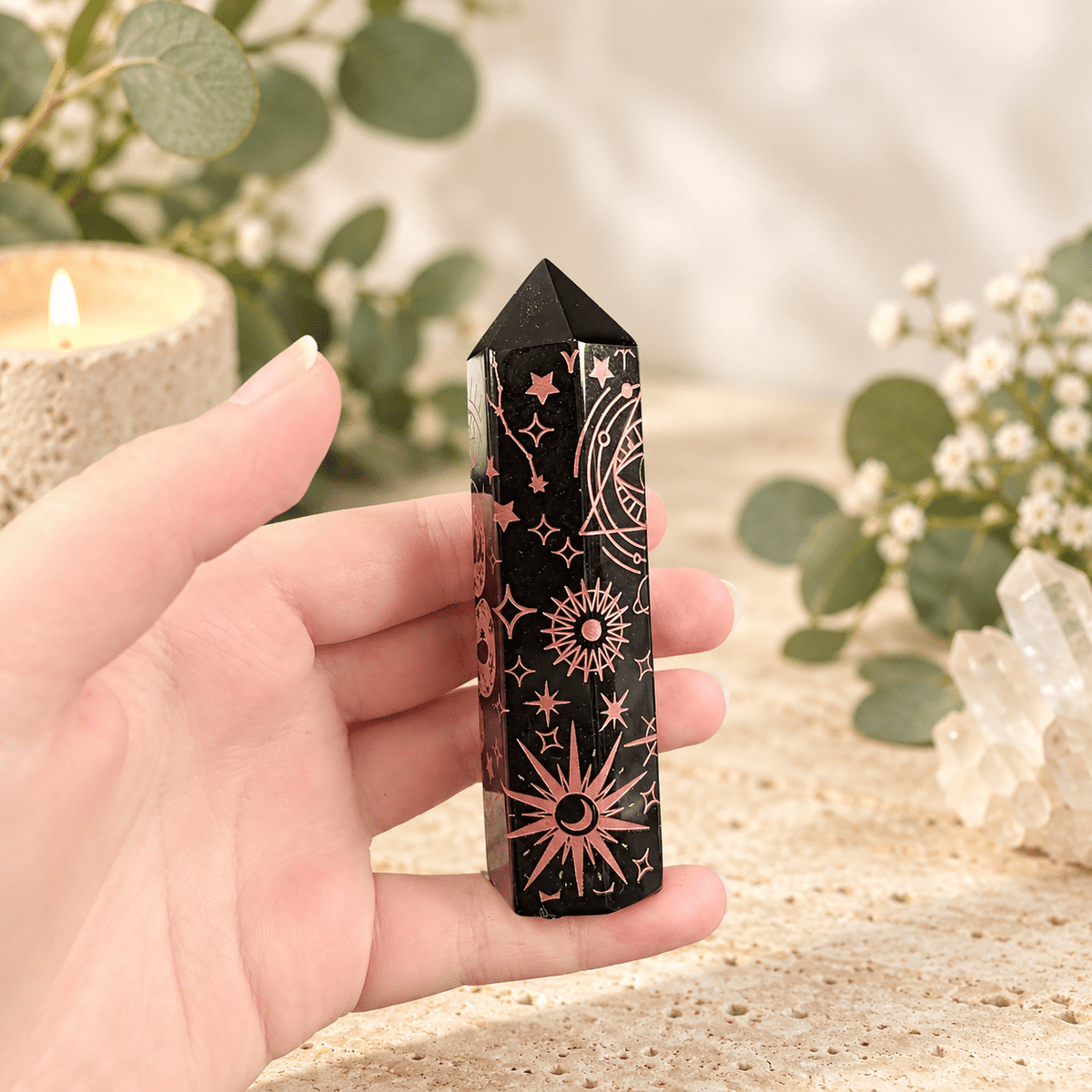 92g Rose Pink Celestial Print Black Obsidian Tower