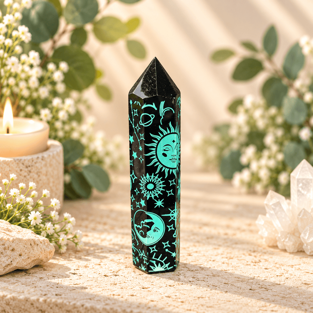 115g Teal Green Celestial Print Black Obsidian Tower