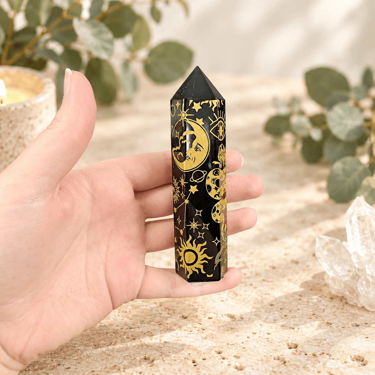 117g Gold Celestial Print Black Obsidian Tower