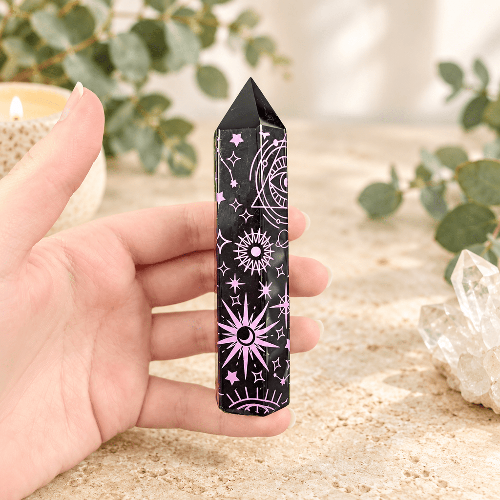 105g Pink Celestial Print Black Obsidian Tower