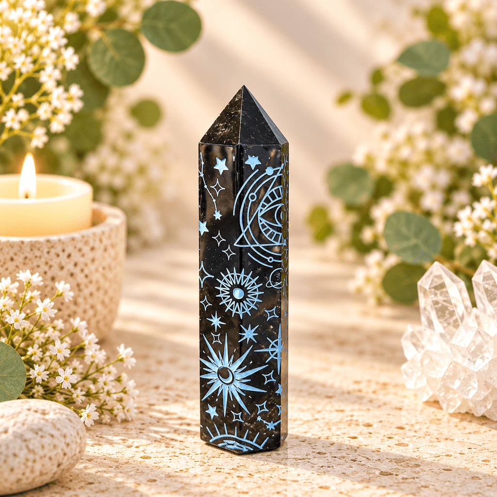 115g Light Blue Celestial Print Black Obsidian Tower