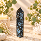 115g Light Blue Celestial Print Black Obsidian Tower