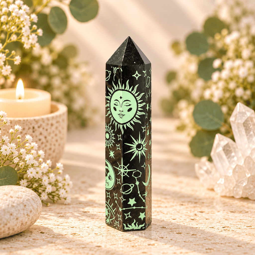 118g Light Green Celestial Print Black Obsidian Tower
