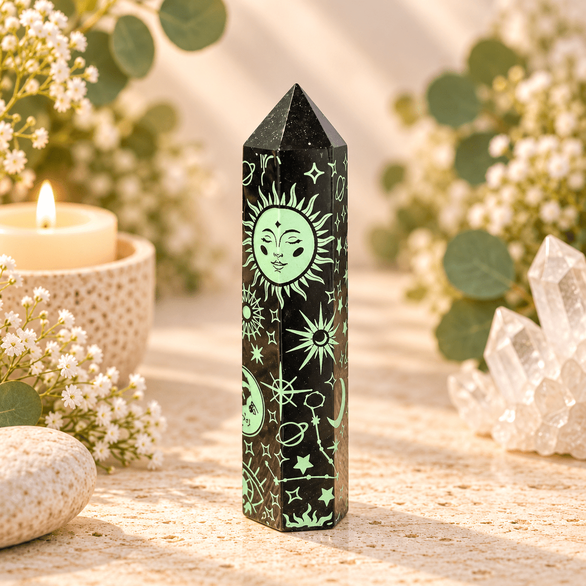 118g Light Green Celestial Print Black Obsidian Tower
