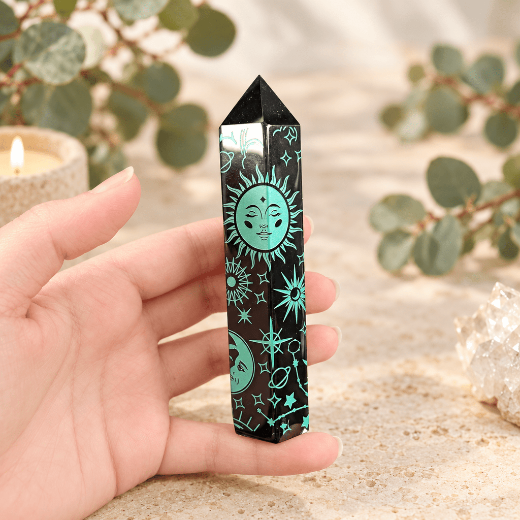 115g Teal Green Celestial Print Black Obsidian Tower