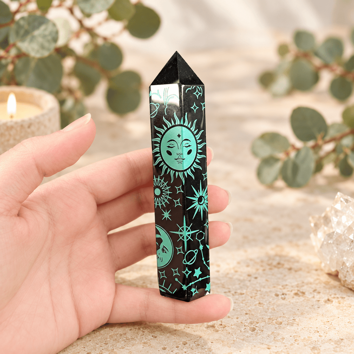 115g Teal Green Celestial Print Black Obsidian Tower