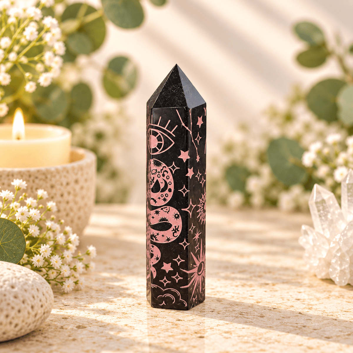 92g Rose Pink Celestial Print Black Obsidian Tower