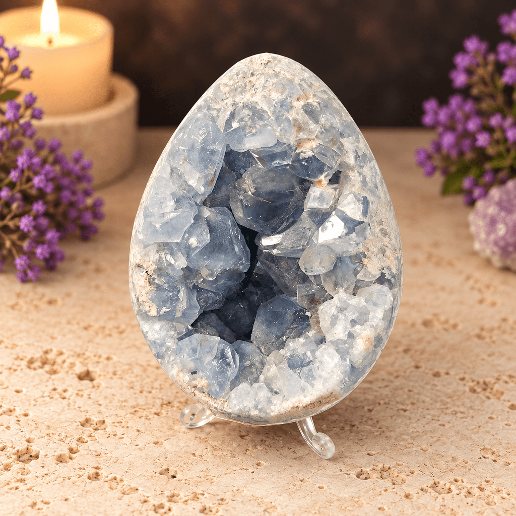 Blue Celestite Egg & Stand