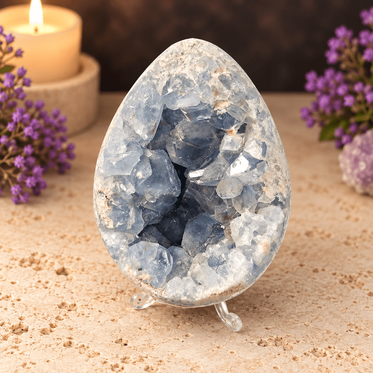 Blue Celestite Egg & Stand