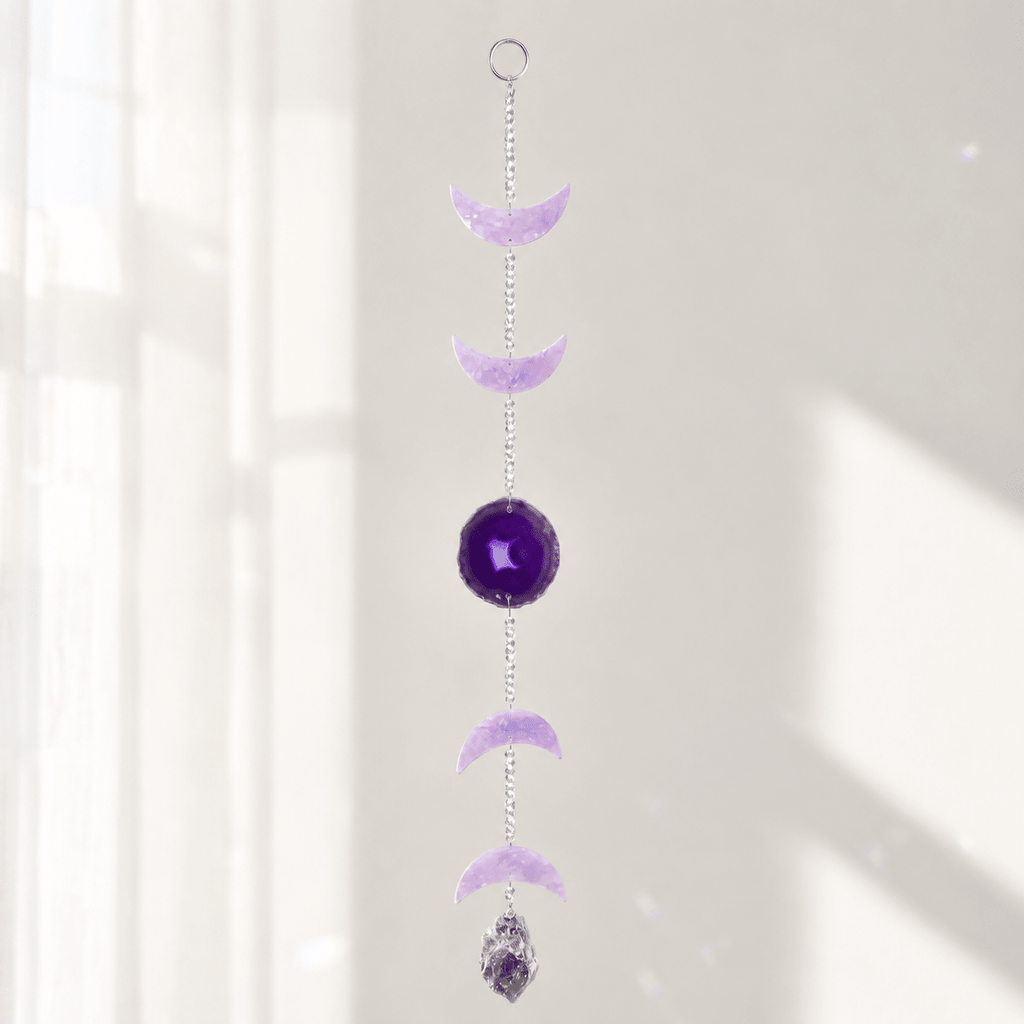 Resin Moons with Dyed Purple Agate & Amethyst Chunk Suncatcher