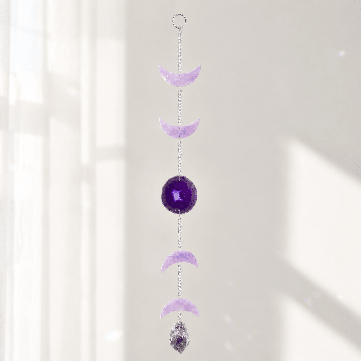Resin Moons with Dyed Purple Agate & Amethyst Chunk Suncatcher