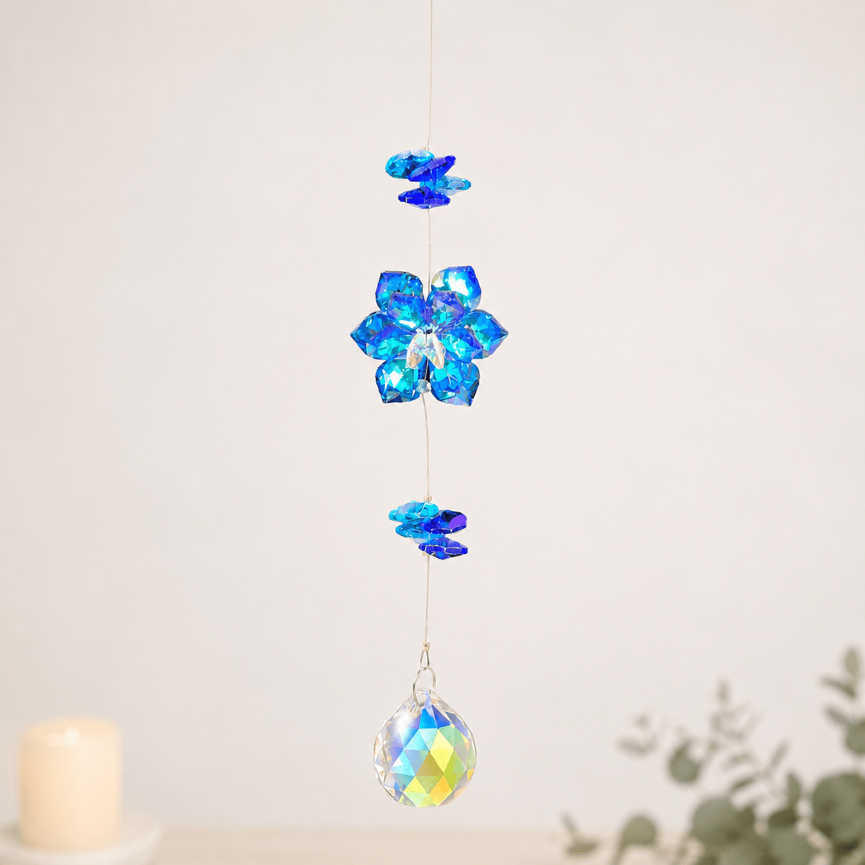 27cm AB Blue Glass Flower Suncatcher