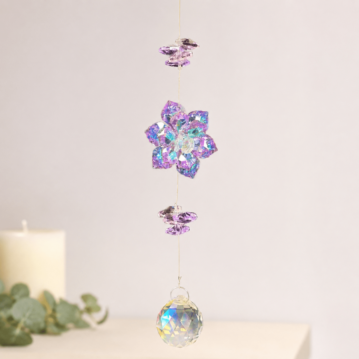 27cm AB Purple Glass Flower Suncatcher