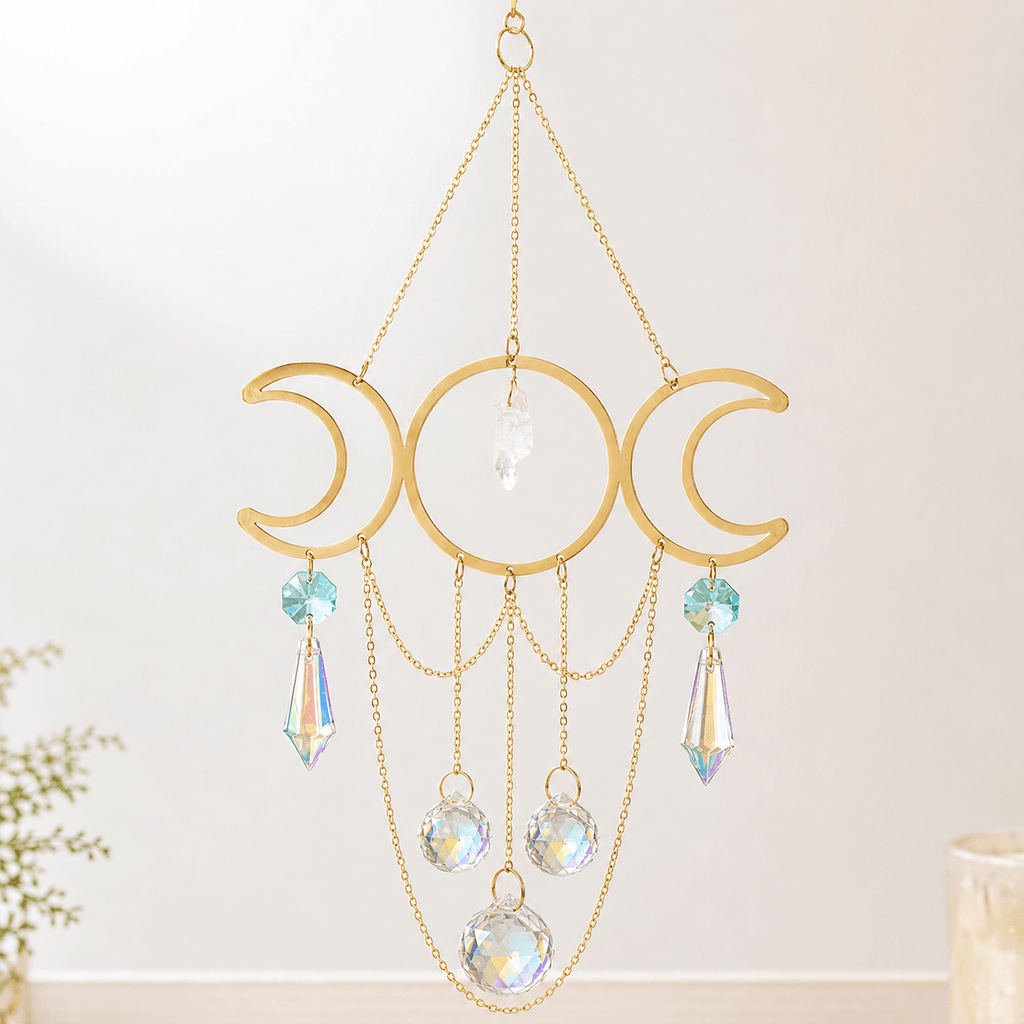 Triple Moon with Clear Quartz Suncatcher