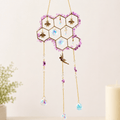 32cm Amethyst Honeycomb with Gold Bee Pendants & Fairy Suncatcher