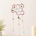32cm Amethyst Honeycomb with Gold Bee Pendants & Fairy Suncatcher