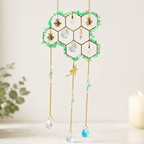 32cm Aventurine Honeycomb with Gold Bee Pendants & Fairy Suncatcher