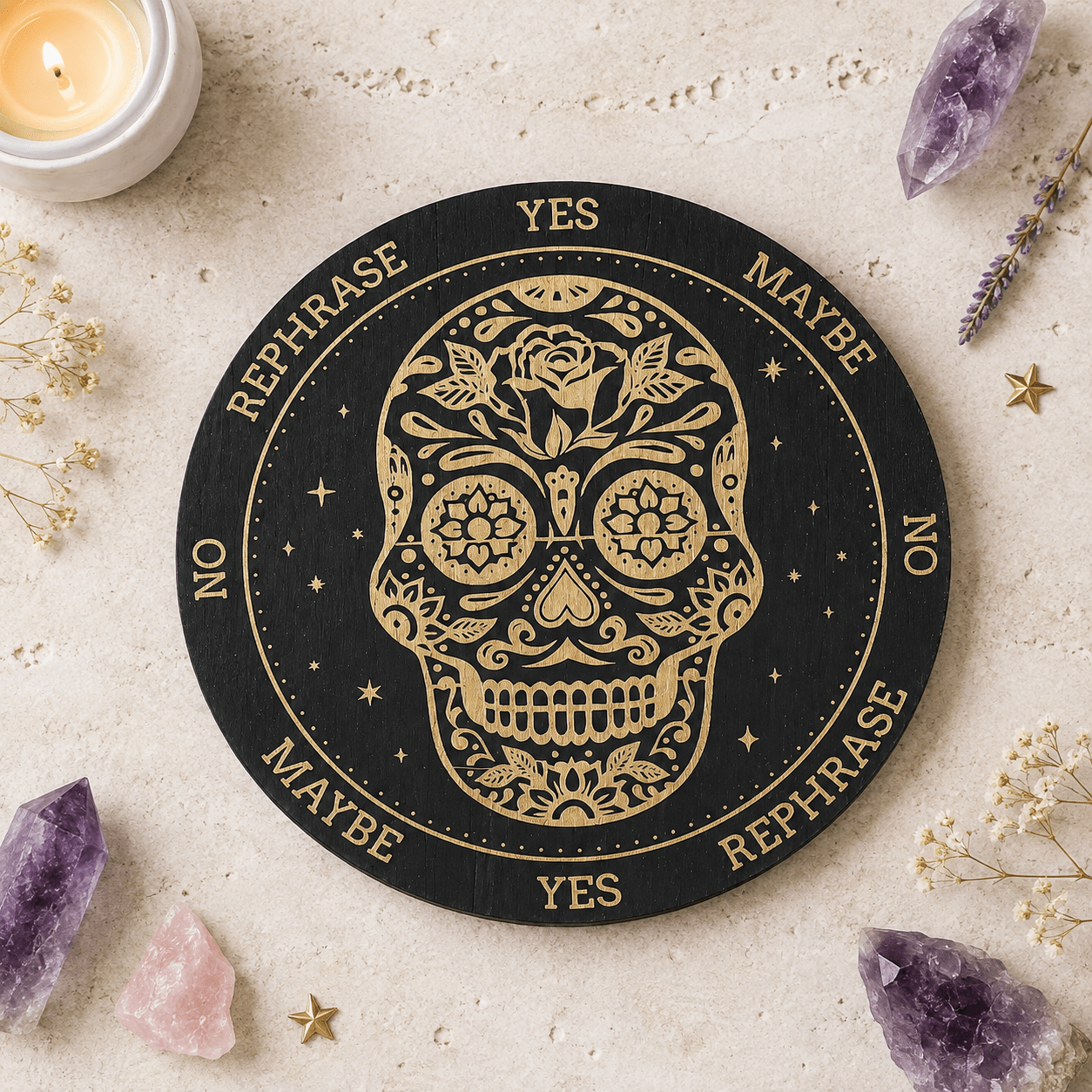 15cm Sugar Skull on Black Pendulum/Divination Board